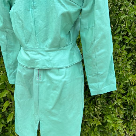 80's Mint Green Leather Jacket & Skirt - Size 10 & 4- Wilsons Suede & Leather - Picture 9 of 14